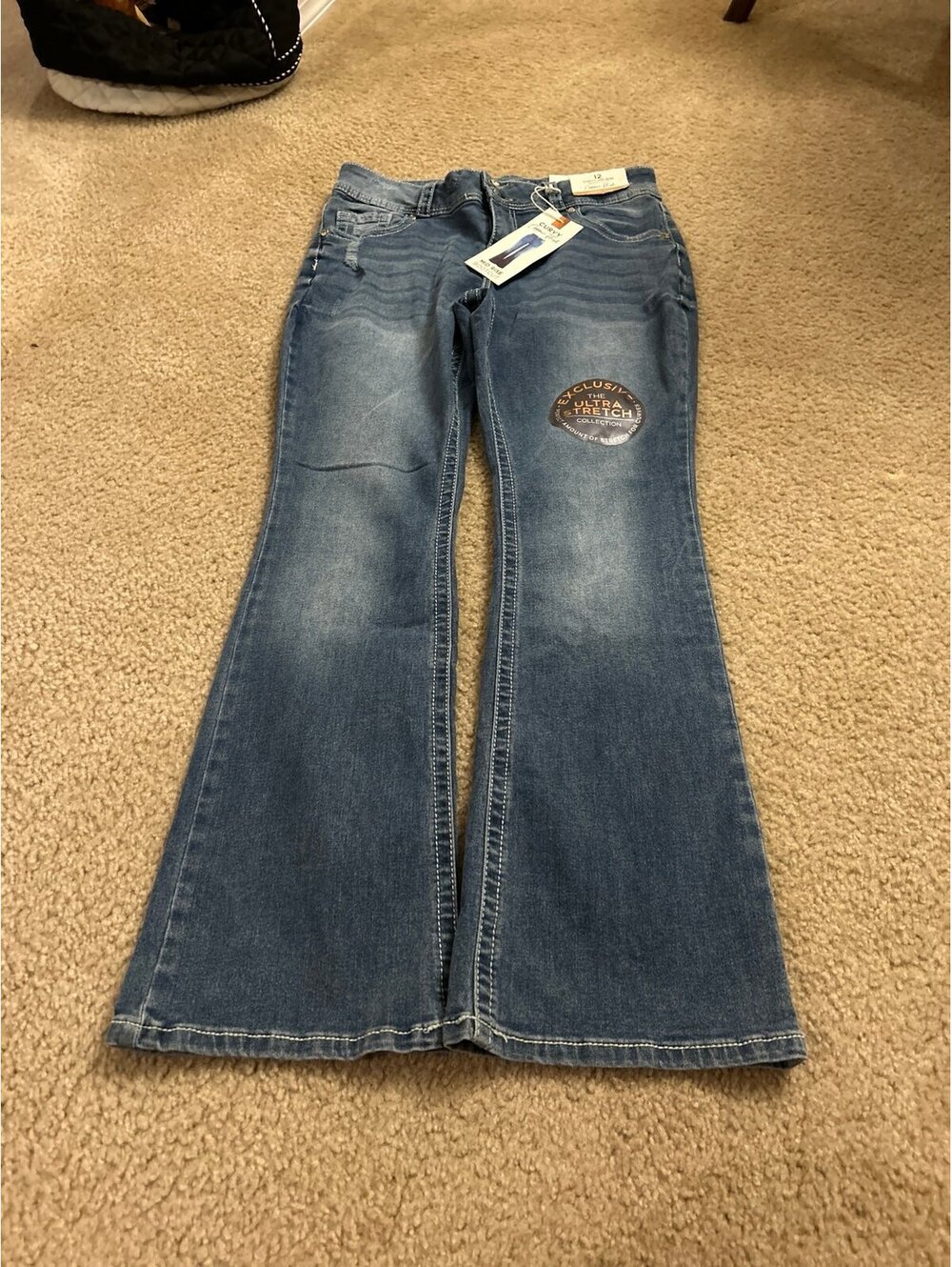 E294 Jeans copper flash curvy mid rise bootcut size 12 back pocket studs amazing